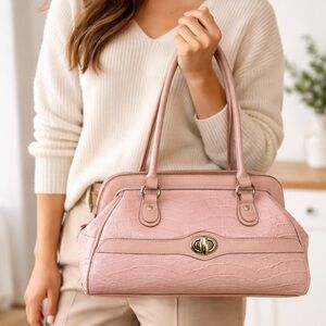 Blush Elegant Pink Crocodile-Embossed Women's Handbag Satchel Hidden Pocket